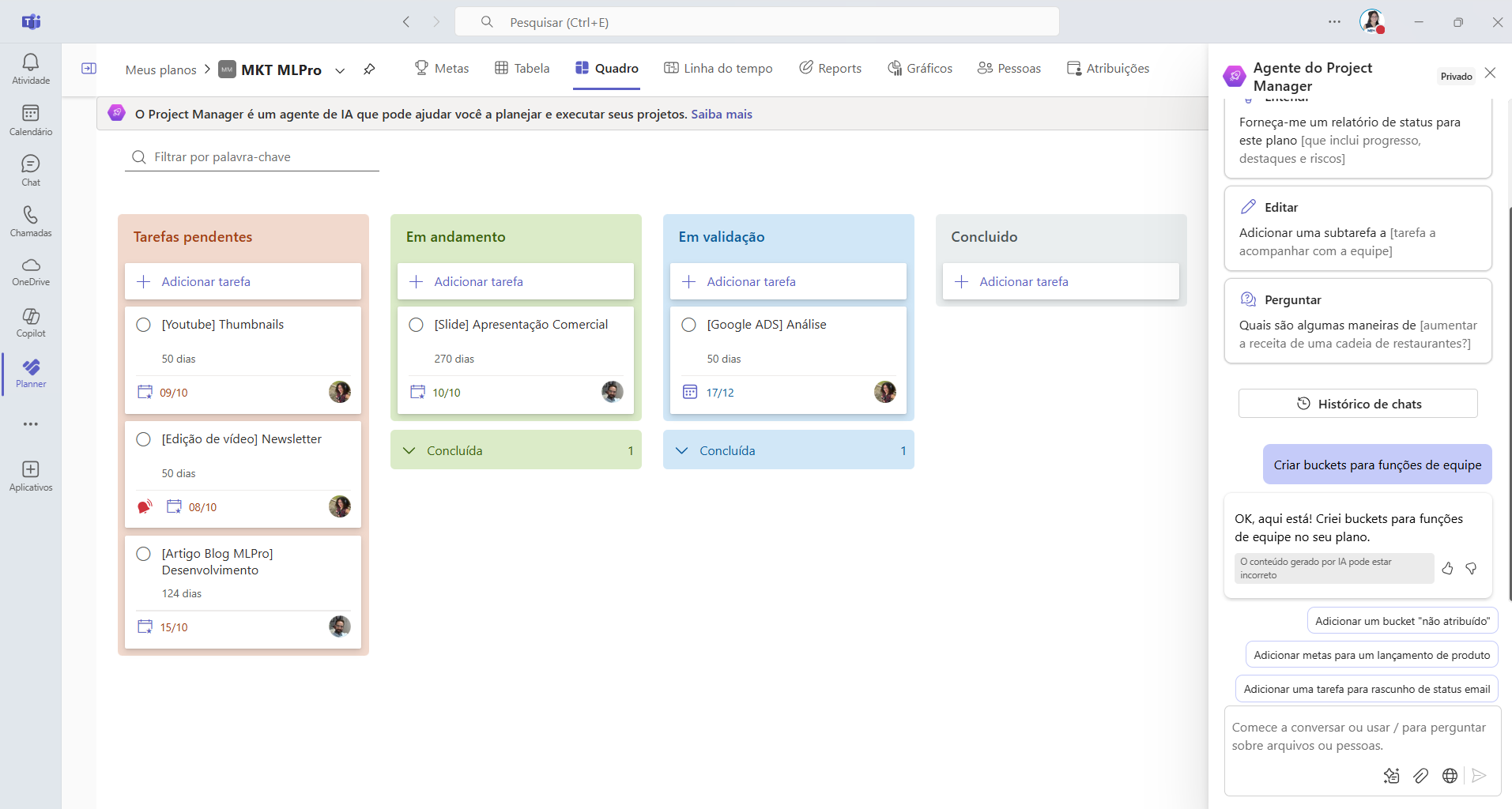 Project Manager Agent no Microsoft Planner