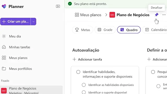 Fixar planos favoritos