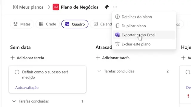 Exportar o plano para Excel