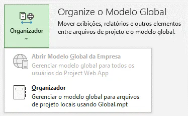 Menu organizador do Project Professional
