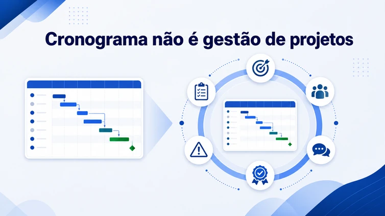 Composição comparando cronograma, focado no tempo, e projeto, focado no resultado completo.