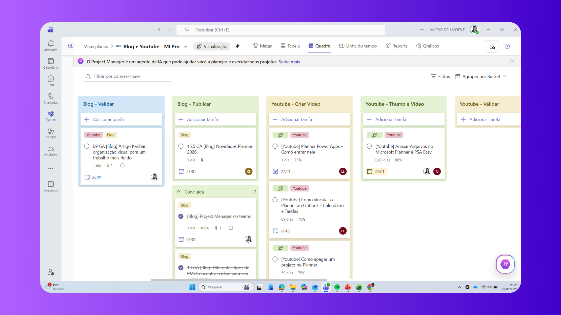 Kanban no Microsoft Planner Exemplo de Kanban no Microsoft Planner