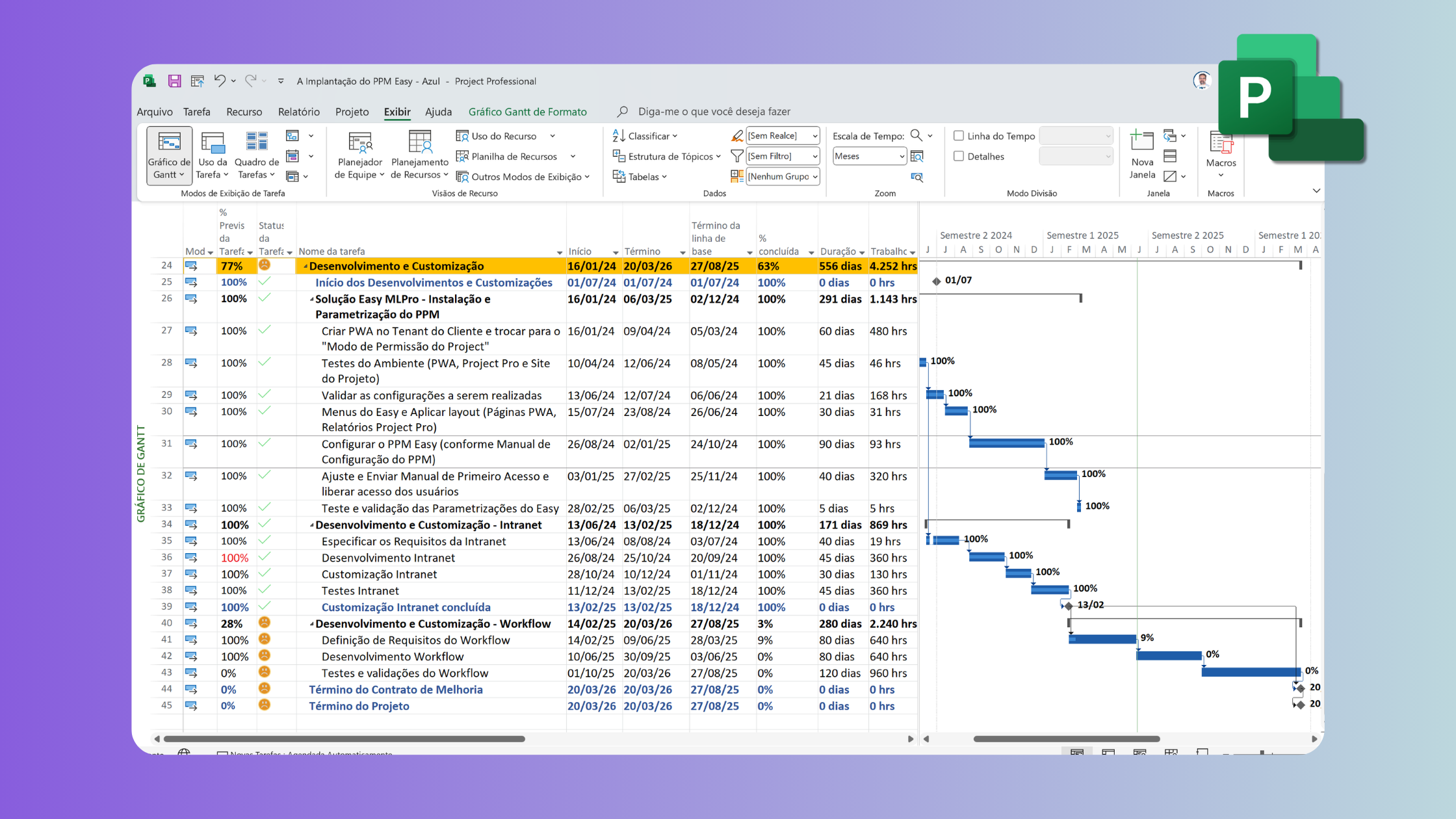 Gráfico de Gantt no Project Professional