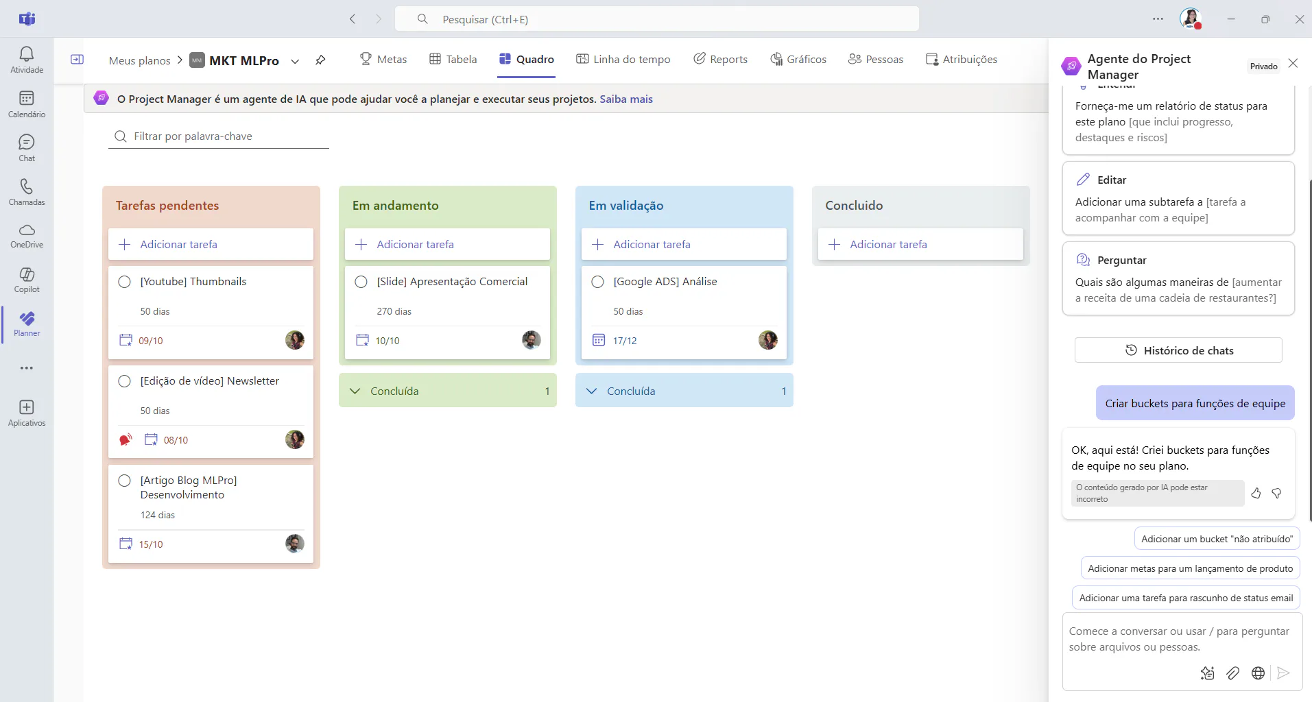Agente de IA no Microsoft Planner